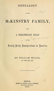 Cover of: Genealogy of the McKinstry family: with a preliminary essay on the Scotch-Irish immigration to America
