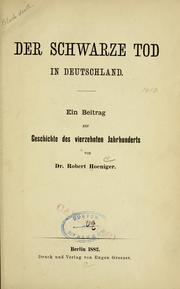 Cover of: Der schwarze Tod in Deutschland by Hoeniger, Robert