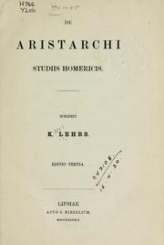 Cover of: De Aristarchi studiis Homericis