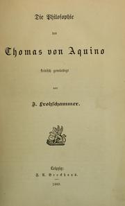 Cover of: Die Philosophie des Thomas von Aquin