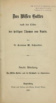 Cover of: Das Wissen Gottes nach der Legre des heiligen Thomas von Aquin