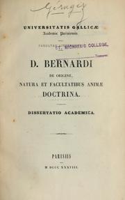 Cover of: D. Bernardi de origine: natura et facultatibus animae doctrina