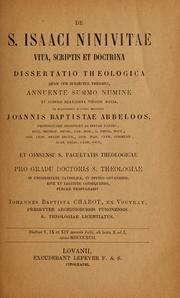 Cover of: De S. Isaaci Ninivitae vita, scriptis et doctrina by J.-B Chabot, J.-B Chabot