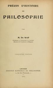 Cover of: Précis d'histoire de philosophie by M. de Wulf, M. de Wulf