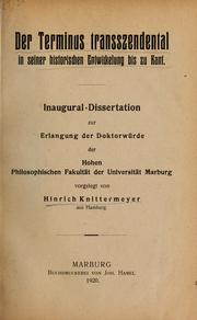 Cover of: Der Terminus transszendental in seiner historischen Entwickelung bis zu Kant