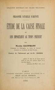 Étude de la cause finale et son importance au temps présent by Nikolaus Kaufmann