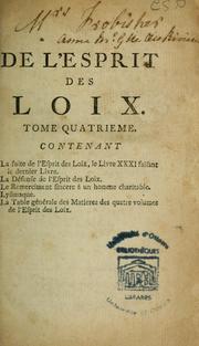 Cover of: De l'esprit des loix by Charles-Louis de Secondat baron de La Brède et de Montesquieu