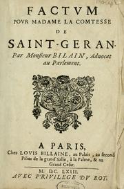 Cover of: Factum pour madame la comtese de Saint-Géran by Antoine Bilain