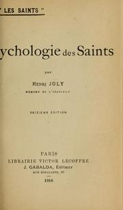 Cover of: Psychologie des saints
