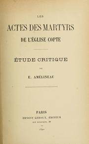 Cover of: Les actes des martyrs de l'Êglise copte: ʹetude crtique