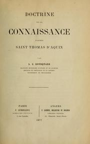 Cover of: Doctrine de la connaissance d'après Saint Thomas d'Aquin
