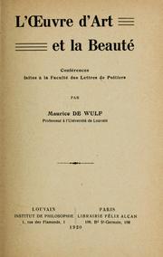 Cover of: L'Oeuvre d'art et la beauté ...