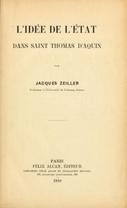 Cover of: L'Idée de l'état dans Saint Thomas d'Aquin