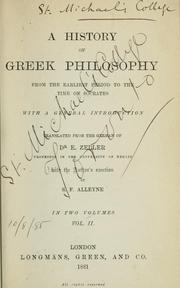 Cover of: A history of Greek philosophy from the earliest period to the time of Socrates by Eduard Zeller