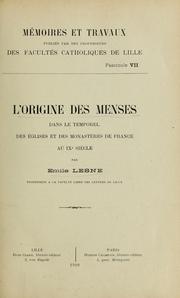 Cover of: L'origine des menses dans le temporel des églises et des monastères de France au IXe siècle