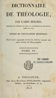Cover of: Dictionnaire de théologie...: extrait de l'Encyclopédie méthodique