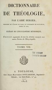 Cover of: Dictionnaire de théologie...: extrait de l'Encyclopédie méthodique