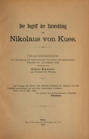 Cover of: Der begriff der entwicklung bei Nikolaus von Kues by Oskar Kästner, Oskar Kästner