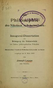 Cover of: Die philosophie des Nikolaus von Autrecourt: Inaug. diss