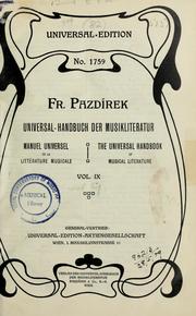 Cover of: Manuel universel de la littérature musicale by Franz Pazdírek