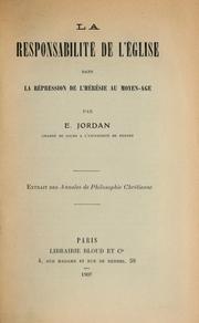 Cover of: La responsabilité de l'église dans la répression de l'hérésie au moyen-age