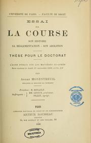 Cover of: Essai sur la course: son histoire, sa réglementation, son abolition