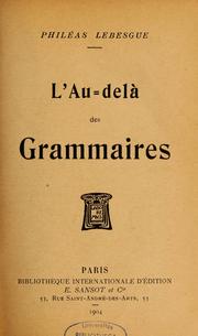 Cover of: L'Au-delà des grammaires