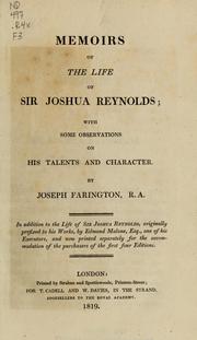 Cover of: Memoirs of the life of Sir Joshua Reynolds: with some observations on his talents and character