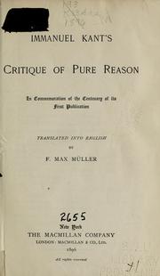 Cover of: Immanuel Kant's Critique of pure reason
