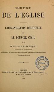 Cover of: Droit public de l'église: l'organisation religieuse et le pouvoir civil
