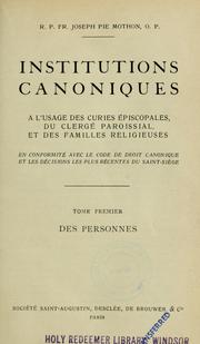 Cover of: Institutiones canoniques by Joseph-Pie Mothon