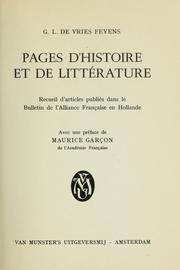 Pages d'histoire et de littérature by G. L. de Vries Feyens