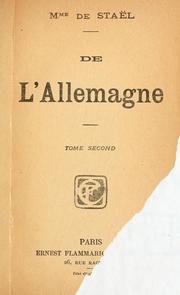 Cover of: De l'Allemagne by Madame de Staël