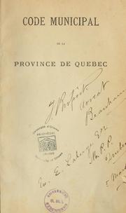 Cover of: Code municipal de la province de Québec