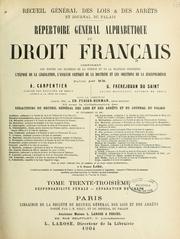 Cover of: Répertoire général alphabétique du droit français ... by Edouard Louis Paul Fuzier-Herman