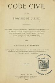 Cover of: Code civil de la Province de Québec by Québec (Province)