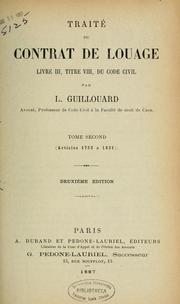 Cover of: Traité du contrat de louage by Louis Vincent Guillouard