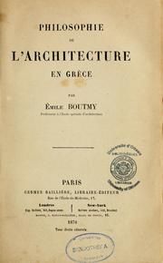 Cover of: Philosophie de l'architecture en grèce