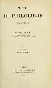 Cover of: Manuel de philologie classique