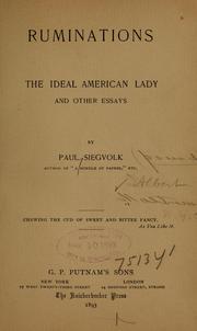 Cover of: Ruminations: The ideal American lady and other essays