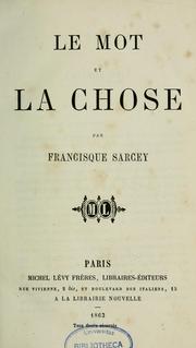 Cover of: Le mot et la chose