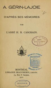 Cover of: A. Gérin-Lajoie d'après ses mémoires