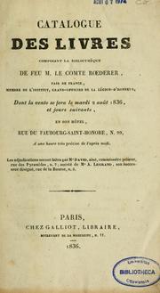 Cover of: Catalogue des livres composant la bibliothèque de feu M. le comte Roederer
