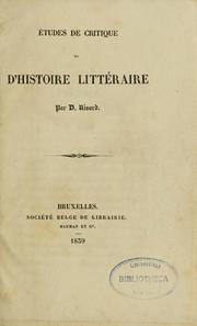 Cover of: Études de critique et d'histoire littéraire by D. Nisard