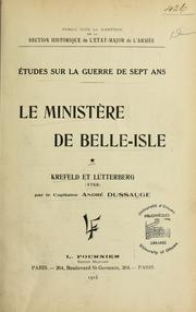 Cover of: Le ministère de Belle-Isle: études sur la guerre de sept ans