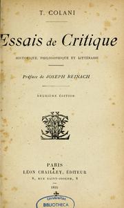 Cover of: Essais de critique historique, philosophique et littéraire