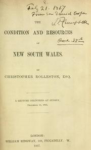 Cover of: The condition and resources of New South Wales