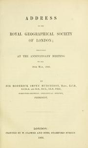 Cover of: Address to the Royal Geographical Society of London | Roderick Impey Murchison