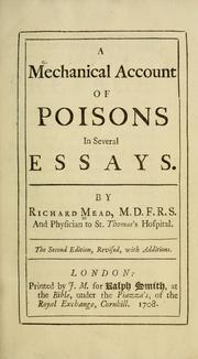 Cover of: A mechanical account of poisons in several essays by Mead, Richard