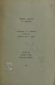 Cover of: Symmetric functions in statistics by Derrick S. Tracy